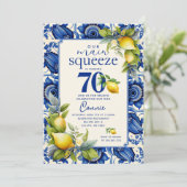 Invitation Carrelage bleu vintage Citron jaune 70e anniversai (Debout devant)