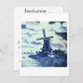 Invitation Carrelage bleu vintage Delft - Windmill (Devant / Derrière)