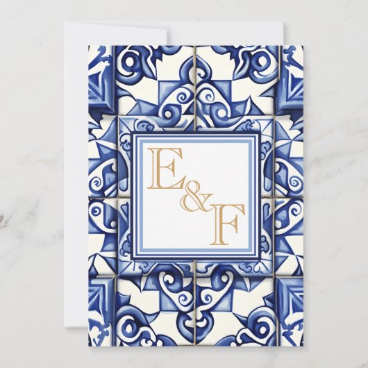 Invitation Carrelage Classique Bleu Et Blanc Espagnol (Dos)