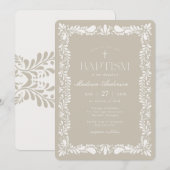 Invitation Carrelage de Talavera beige Baptême espagnol de Fi (Devant / Derrière)