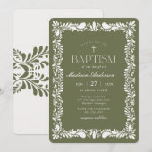 Invitation Carrelage de Talavera vert Fiesta espagnole Baptêm (Devant / Derrière)