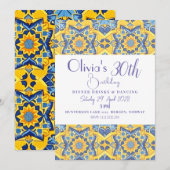 Invitation Carrelage détaillé jaune et bleu Anniversaire (Devant / Derrière)