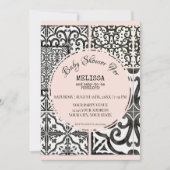 Invitation Carrelage Hacienda Noir Blanc Bleu Baby shower mod (Devant)