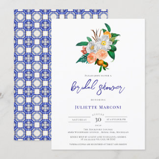 Invitation Carrelage italien Fête des mariées Florale méditer