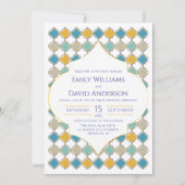 Invitation Carrelage marocain Bleu Jaune Mariage doré (Devant)