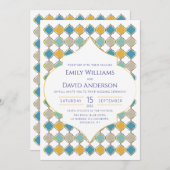 Invitation Carrelage marocain Bleu Jaune Mariage doré (Devant / Derrière)