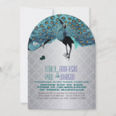 Invitation Carrelage marocain d'argent Aqua & Mariage Peacock (Devant)