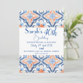 Invitation Carrelage Marocain Rouge Et Bleu Anniversaire (Debout devant)