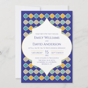 Invitation Carrelage marocain Royal Blue Golden Mariage