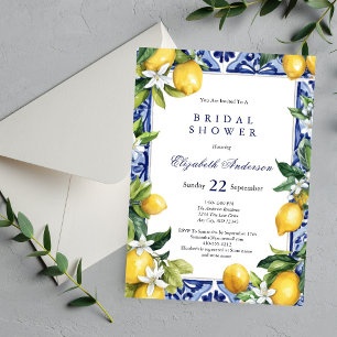 Invitation Carrelage Méditerranéen Bleu Blanc Citron Shower d