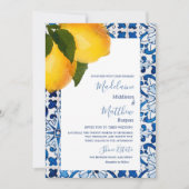 Invitation Carrelage Méditerranéen Bleu Citron Chic Mariage É (Devant)