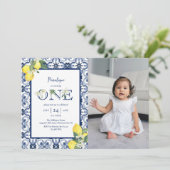 Invitation Carrelage méditerranéen Citron bébé fille premier  (Debout devant)