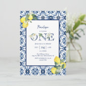 Invitation Carrelage méditerranéen Citron bébé fille premier (Debout devant)