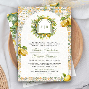 Invitation Carrelage méditerranéen Citron QR Code Mariage pho