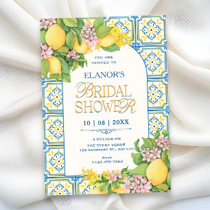 Invitation Carrelage méditerranéen floral lemon mariage