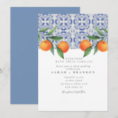 Invitation Carrelage méditerranéen mariage aquarelle orange b (Devant / Derrière)