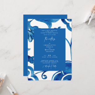Invitation Carrelage Méditerranéen Moderne Mariage Cobalt Col