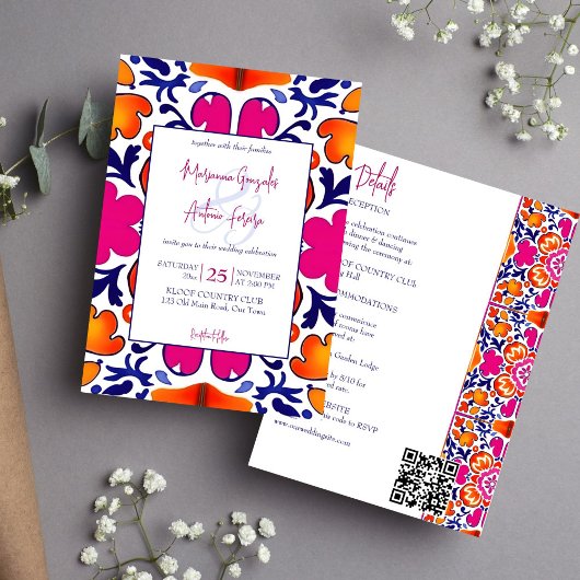 Invitation Carrelage mexicain rose orange rose tout en un mar