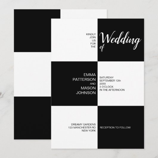 Invitation Carrelage noir et blanc classique (Devant / Derrière)