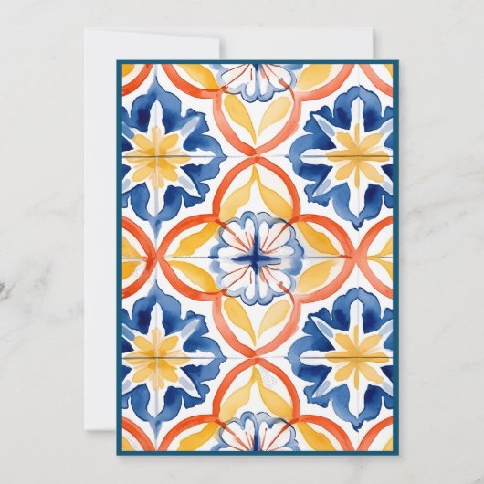 Invitation Carrelage orange jaune Fleur + Bordure (Dos)