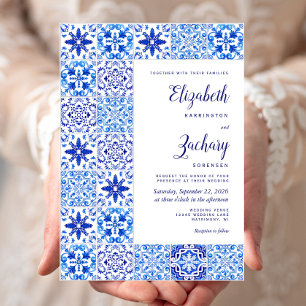 Invitation Carrelage portugais rustique Mariage blanc