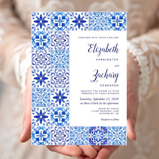 Invitation Carrelage portugais rustique Mariage blanc
