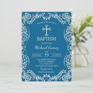 Invitation Carrelage Talavera Bleu Baptême Fiesta Espagnole