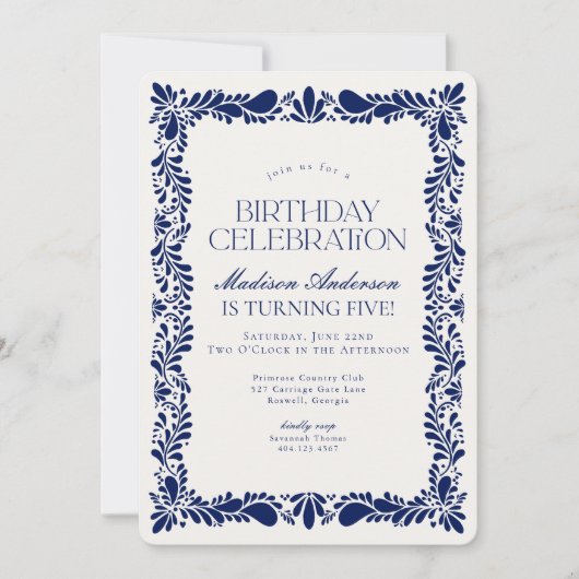 Invitation Carrelage Talavera bleu Espagne fête d'anniversair (Devant)