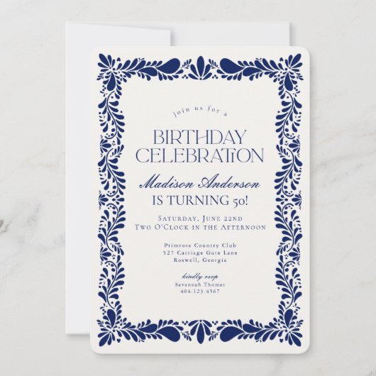 Invitation Carrelage Talavera bleu Espagne fête d'anniversair (Devant)