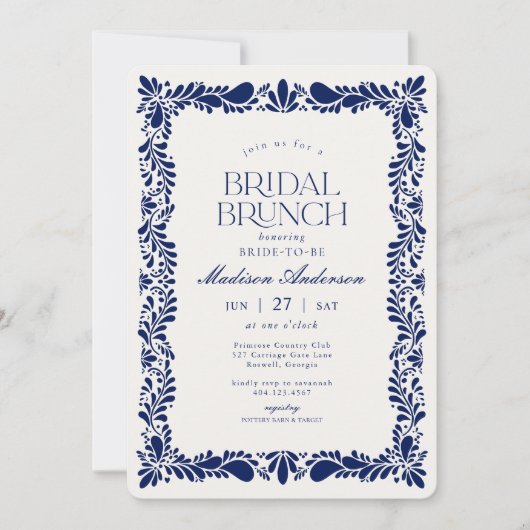 Invitation Carrelage Talavera bleu Espagne Fiesta Bridal Brun (Devant)
