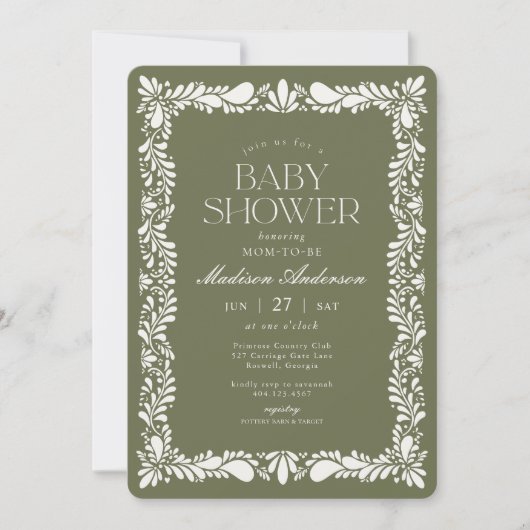 Invitation Carrelage Talavera Vert Baby shower Fiesta espagno (Devant)