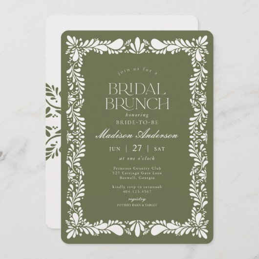 Invitation Carrelage Talavera Vert Espagne Fiesta Bridal Brun (Devant / Derrière)