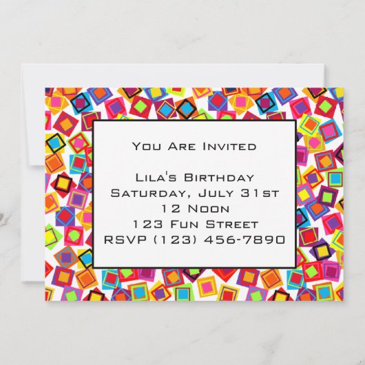 Invitation Carrés colorés (Dos)