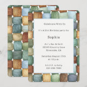 Invitation Carrés Vert Marron Bleu Jaune Anniversaire (Devant / Derrière)