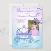 Invitation Carriage pourpre et turquoise Quinceañera (Devant)