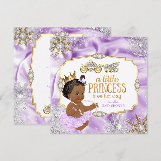 Invitation Carriage Princess Baby shower Purple Ethnic (Devant / Derrière)