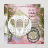 Invitation Carriage Rose Roses Princesse Anniversaire (Devant / Derrière)
