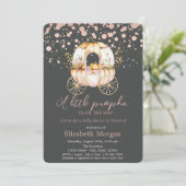 Invitation Carrosse Citrouille Points Dorés Rose Baby Shower (Debout devant)