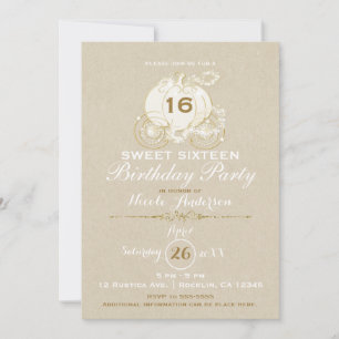Invitation Carrosse de Cendrillon en Kraft Doré pour un Anniv