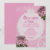 Invitation Carrosse de princesse de conte de fées et roses ro (Devant / Derrière)
