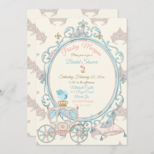 Invitation Carrosse de princesse royale de conte de fées rose (Devant / Derrière)