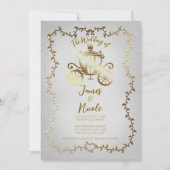 Invitation Carrosse élégant doré Mariage conte de fées blanc (Devant)