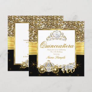 Invitation Carrosse Magique Doré et Noir pour Quinceañera