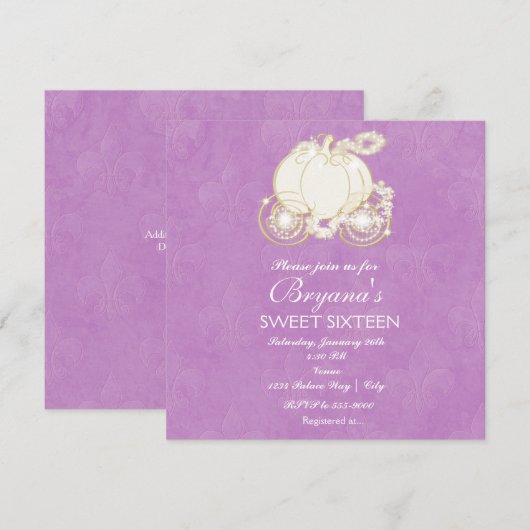 Invitation Carrosse Princesse Violet Cendrillon (Devant / Derrière)