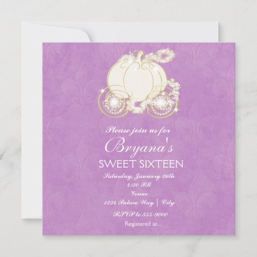 Invitation Carrosse Princesse Violet Cendrillon (Devant)