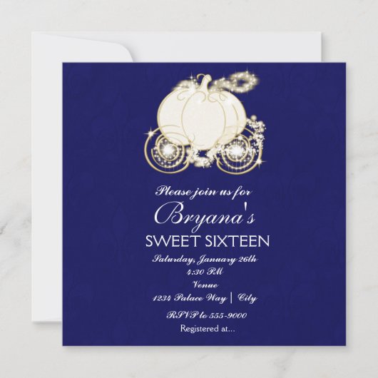 Invitation Carrosse Royal Bleu de Cendrillon Princ (Devant)