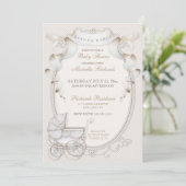 Invitation Carrosse Vintage Crème Gingham Oiseaux (Debout devant)