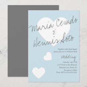 Invitation Carrosserie flottante Lettrage Mariage gris bleu