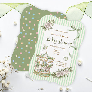 Invitation Carrousel à Cheval Aquarelle Verte Baby Shower