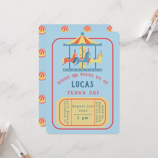 Invitation Carrousel Anniversaire Inviation (Devant/Arrière en situation)
